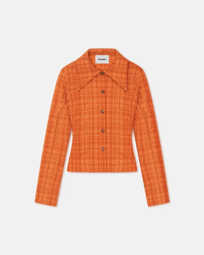 Nanushka Tops Women Lotte Checked Seersucker Shirt Sunset Orange