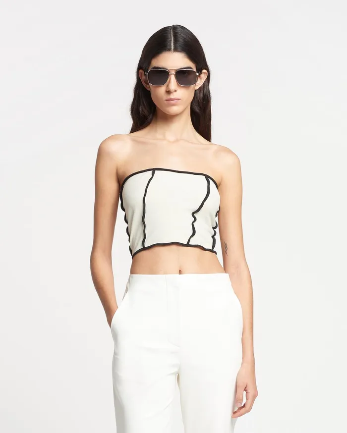 Nanushka Tops Women Luisa Patchwork MeshJersey Tube Top White WaxBlack