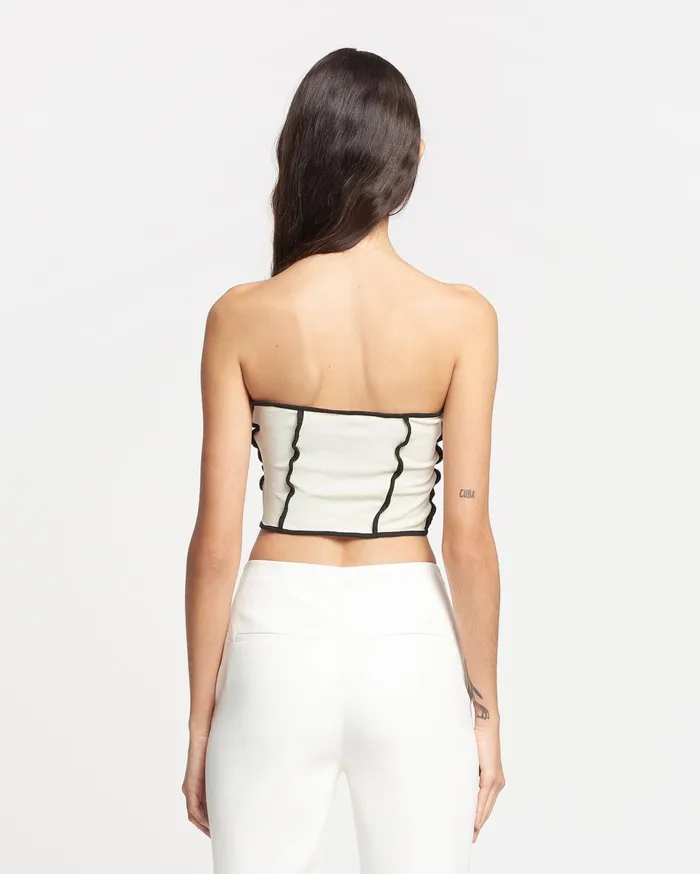 Nanushka Tops Women Luisa Patchwork MeshJersey Tube Top White WaxBlack