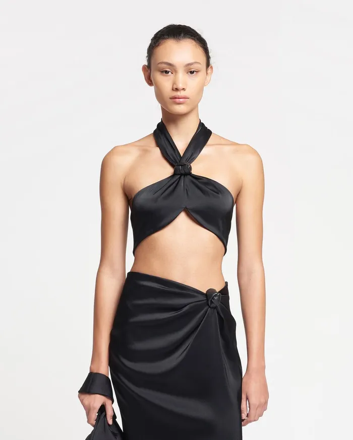 Nanushka Tops Women Maru Knotted Slip Satin Bralette Black