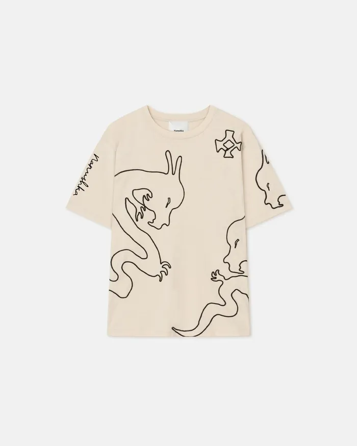 Nanushka Tops WomenMen Reece Cotton Tshirt CremeBlack Dragon Embroidery