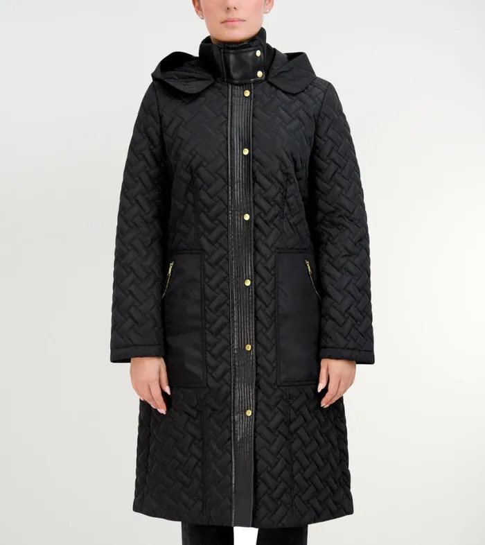 Outerwear Women Cole Haan Hooded Long Belted Coat Black Outerwear Women Cole Haan Hooded Long Belted Coat Black