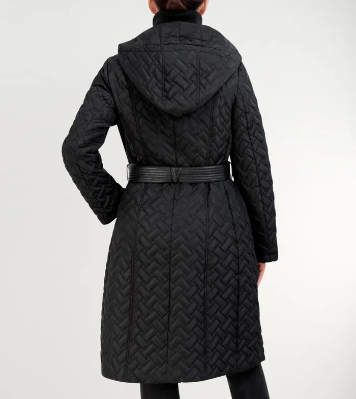Outerwear Women Cole Haan Hooded Long Belted Coat Black Outerwear Women Cole Haan Hooded Long Belted Coat Black