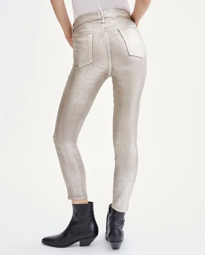 Pants Women 7 For All Mankind High Waist Velvet Ankle Skinny In Metallic Gold