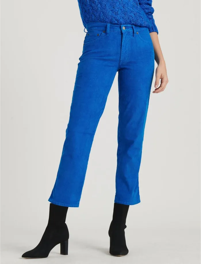 Pants Women Lucky Brand Mid Rise Authentic Straight Crop Corduroy Jean Vintage Princess Blu