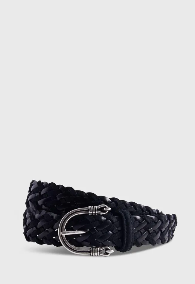 Paul Stuart Belts 30MM Braided Leather Belt Black 8211 Men