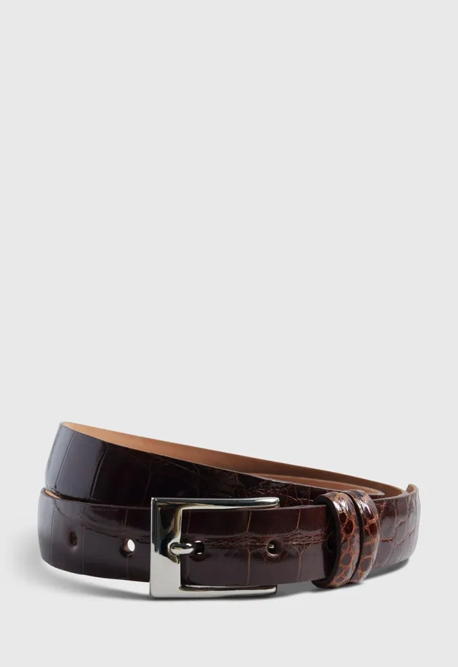 Paul Stuart Belts Alligator Belt With Silver Buckle Black 8211 Men