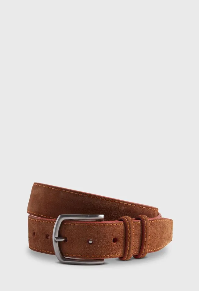 Paul Stuart Belts Suede Belt With Contrast Stitching Dark Brown 8211 Men