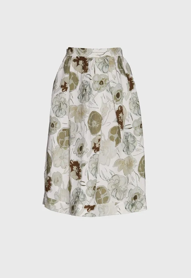 Paul Stuart Bottoms Printed Floral Flared Skirt Sage 8211 Women