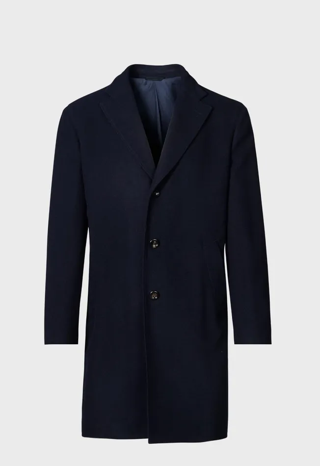 Paul Stuart Coats and Outerwear Soft Wool Overcoat Navy 8211 Men