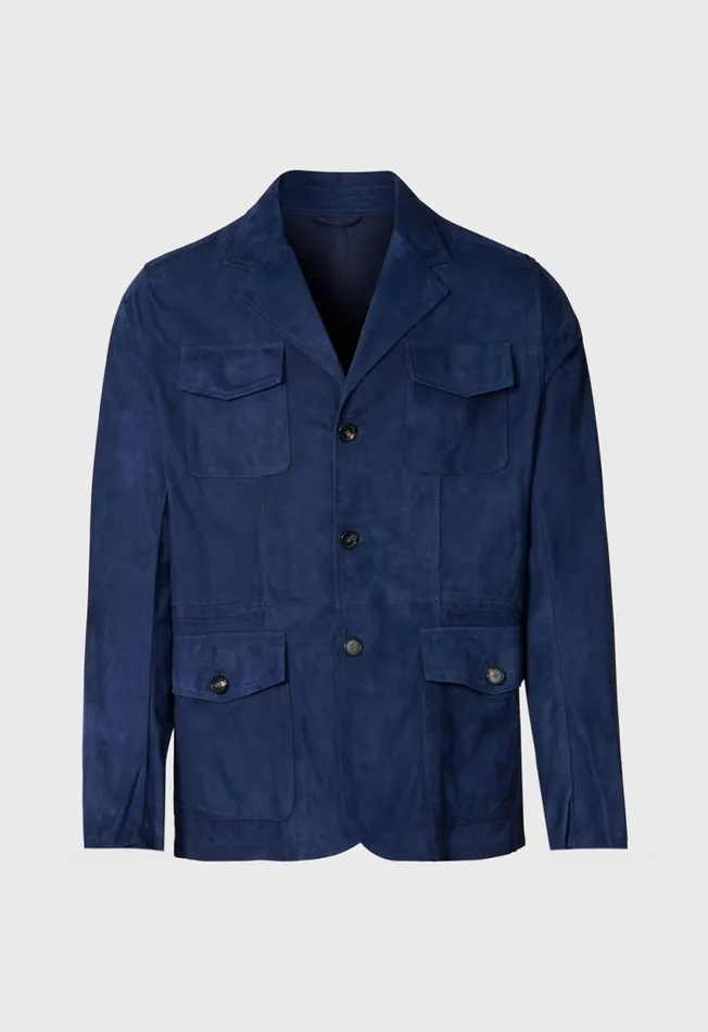 Paul Stuart Coats and Outerwear Suede Field Jacket Navy 8211 Men