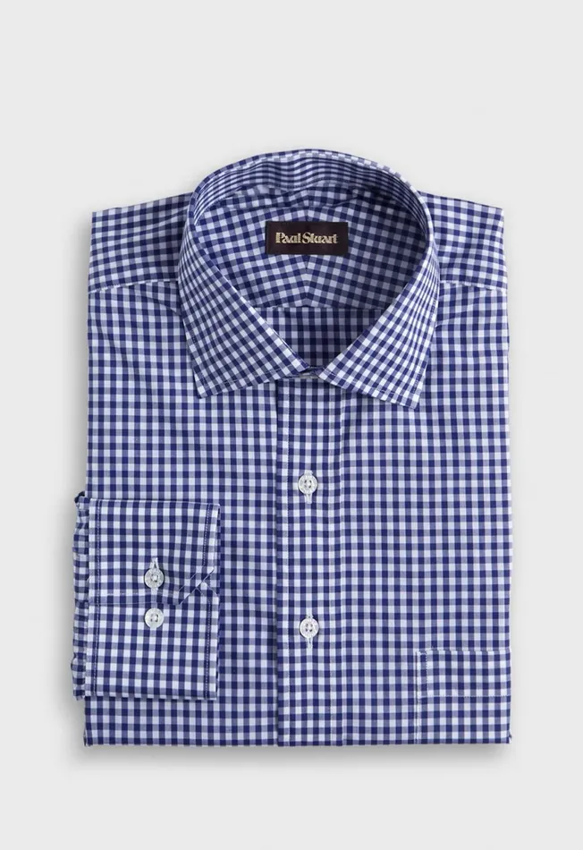 Paul Stuart Dress Shirts Gingham Check Cotton Dress Shirt Navy 8211 Men