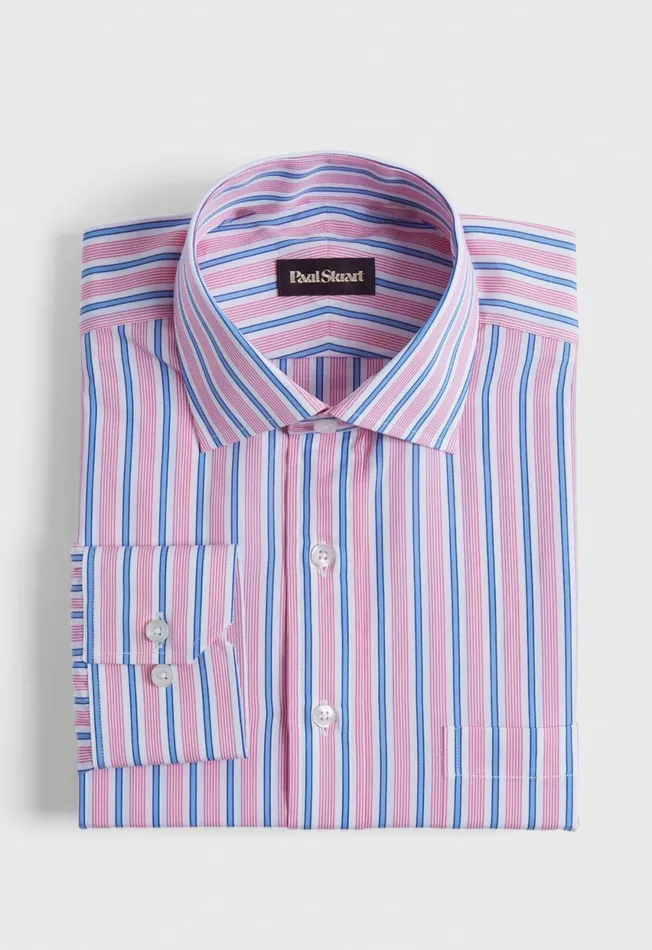 Paul Stuart Dress Shirts Variegated Stripe Cotton Dress Shirt Pink 8211 Men