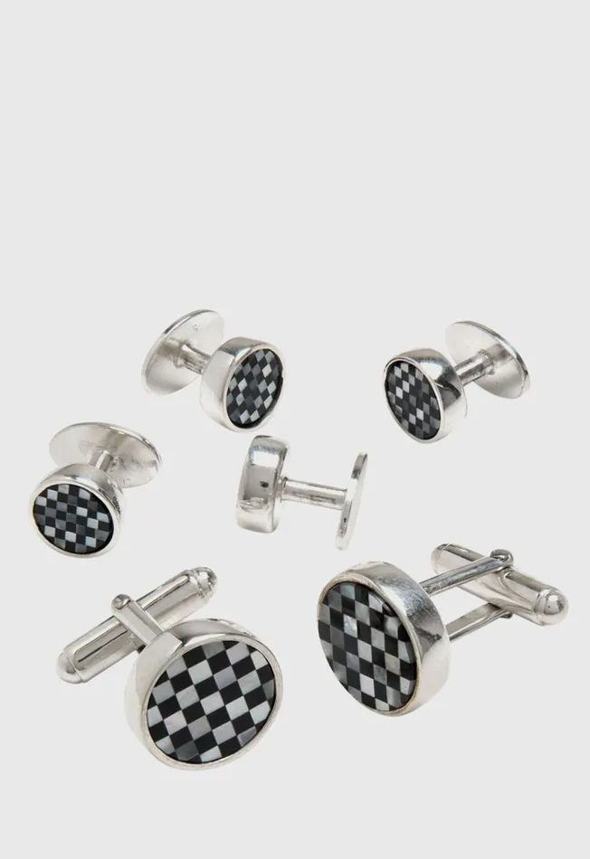 Paul Stuart Jewelry Checkerboard Cufflink and Stud Formal Set Silver 8211 Men Paul Stuart Jewelry Checkerboard Cufflink and Stud Formal Set Silver 8211 Men