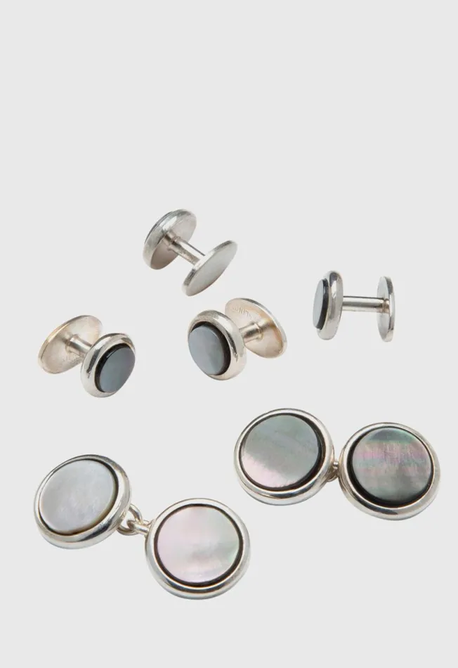 Paul Stuart Jewelry Silver and Mother Of Pearl Stud Set Silver 8211 Men