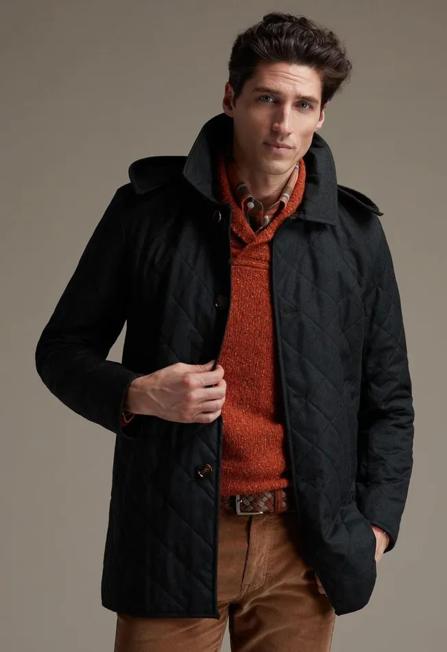 Paul Stuart Outerwear Quilted Barn Coat With Hood Blue 8211 Men