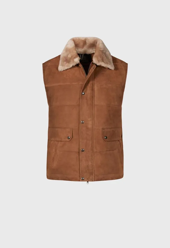 Paul Stuart Outerwear Quilted Shearling Vest Tan 8211 Men