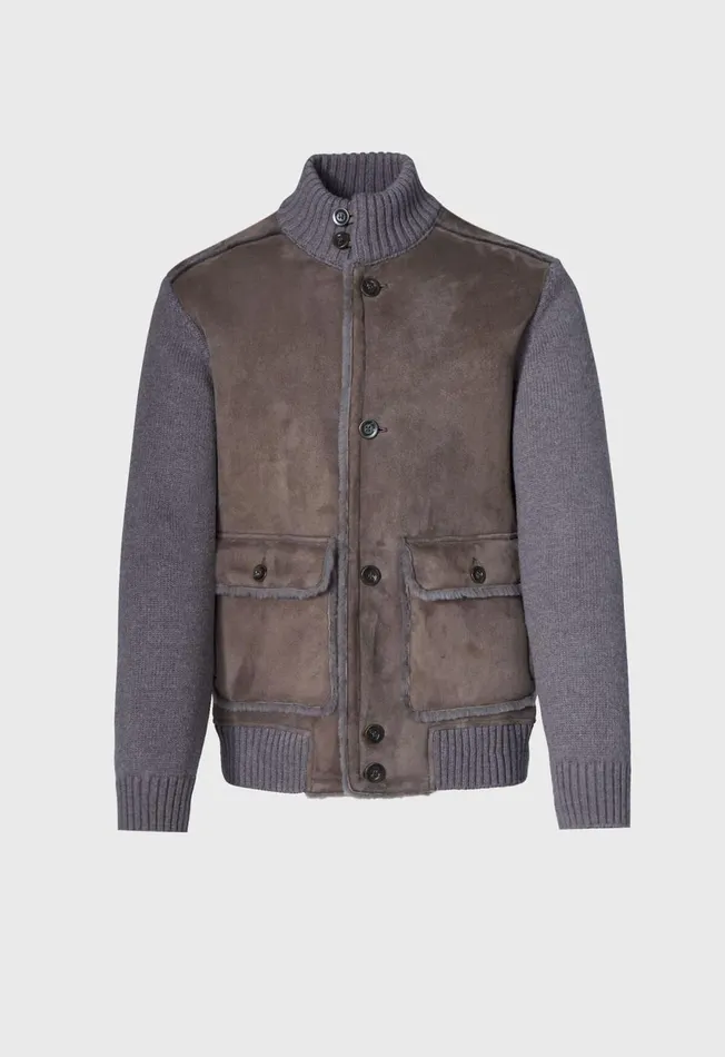 Paul Stuart Outerwear Shearling And Knit Blouson Jacket Brown 8211 Men