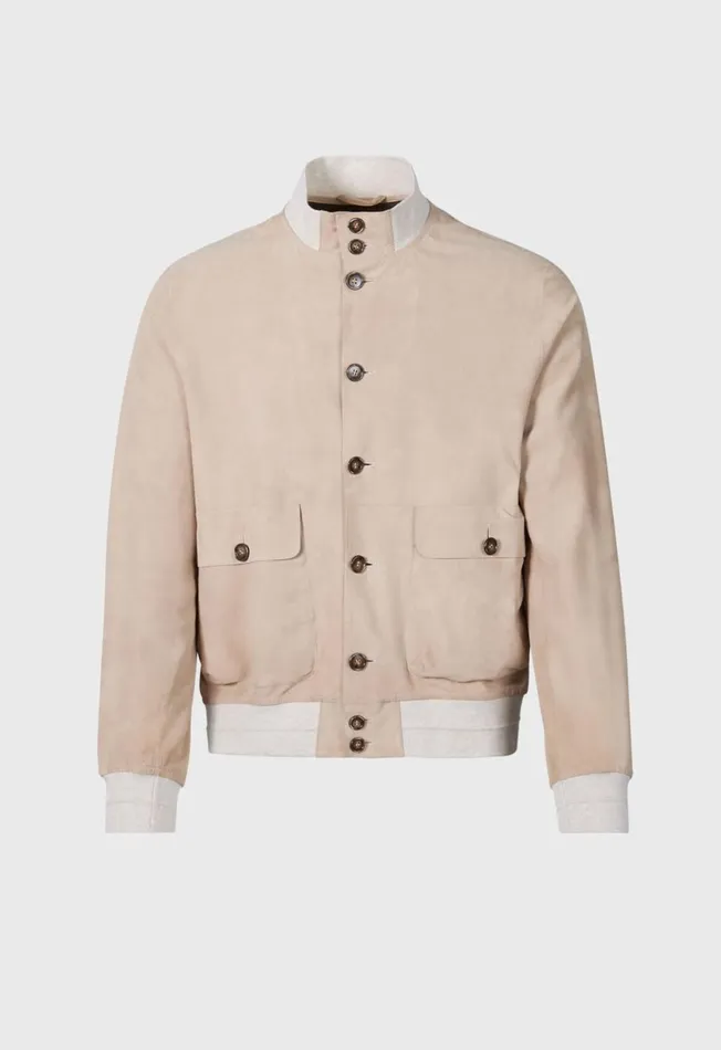 Paul Stuart Outerwear Suede Button Front Blouson Jacket Sand 8211 Men