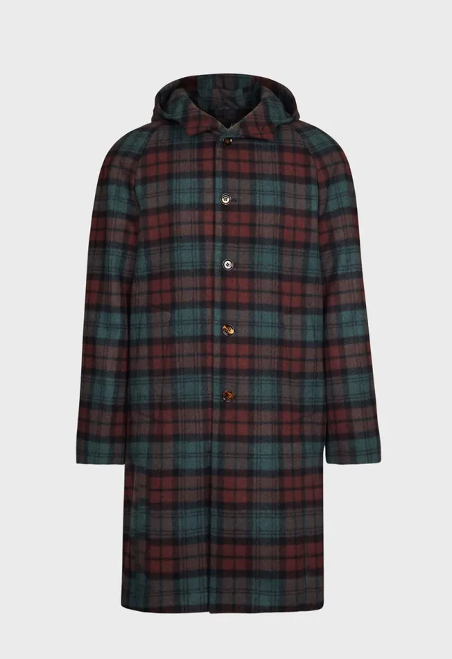 Paul Stuart Outerwear Tartan Plaid Wool Hooded Coat Olivemulti 8211 Men