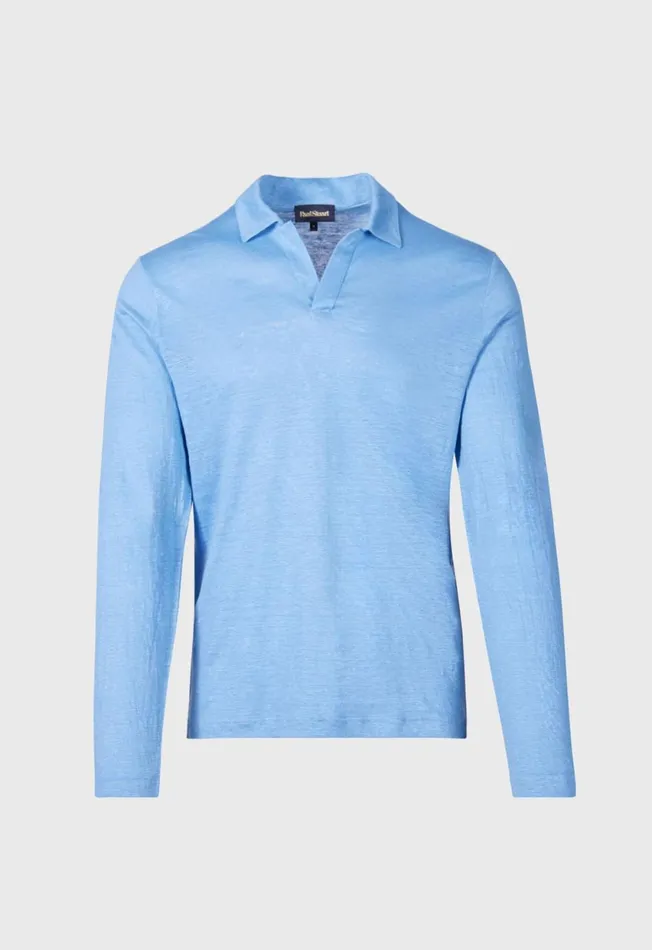 Paul Stuart Polos and TShirts Long Sleeve Linen Polo Light Blue 8211 Men