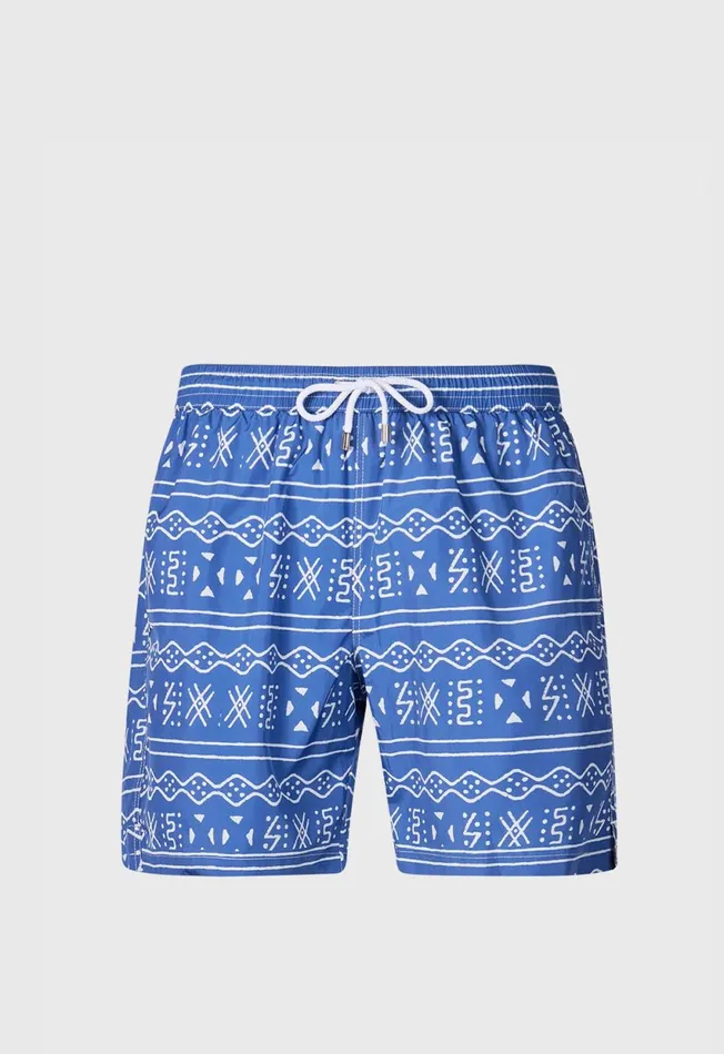 Paul Stuart Shorts and Swim Trunks Batik Print Swim Trunk Dark Blue 8211 Men
