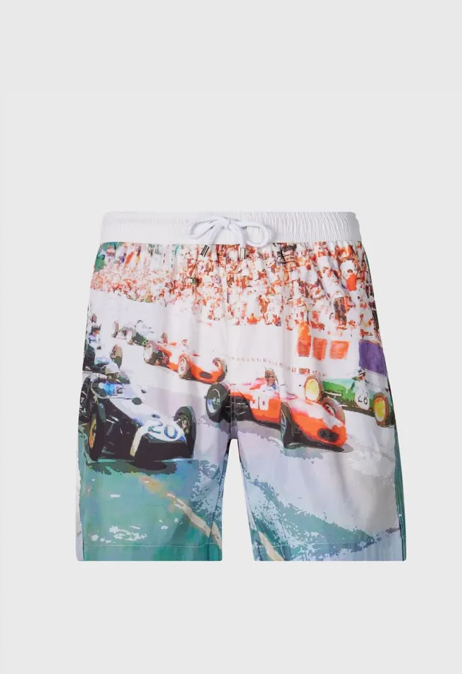 Paul Stuart Shorts and Swim Trunks Racing Car Swim Trunk Whitemulti 8211 Men