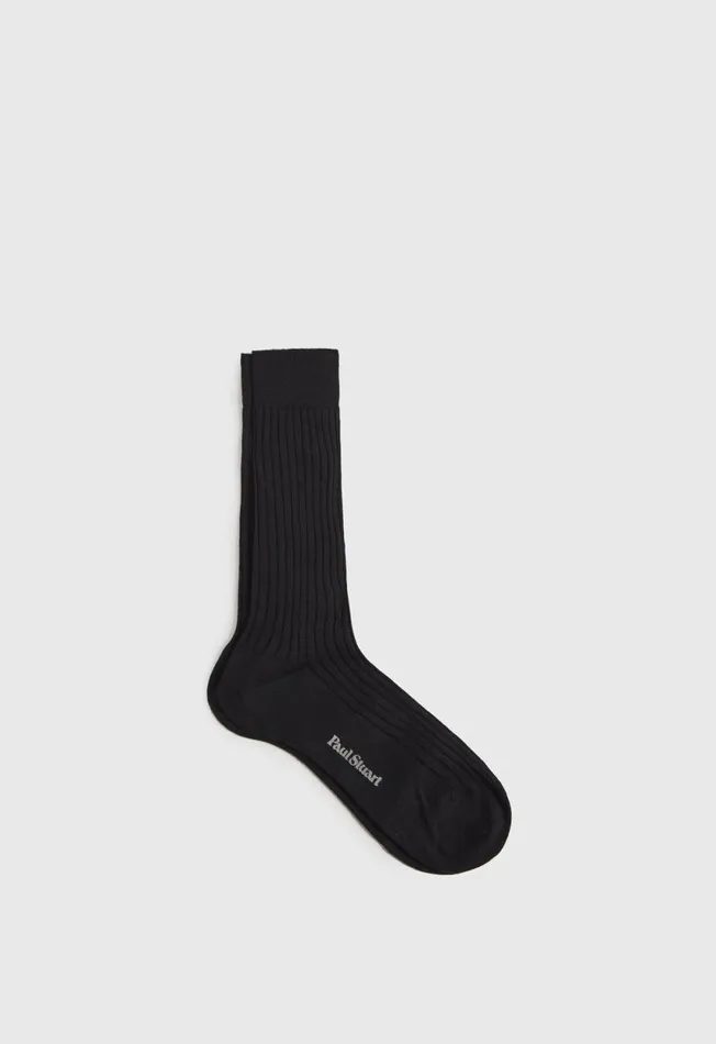 Paul Stuart Socks Classic Merino Wool Ribbed Sock Black 8211 Men