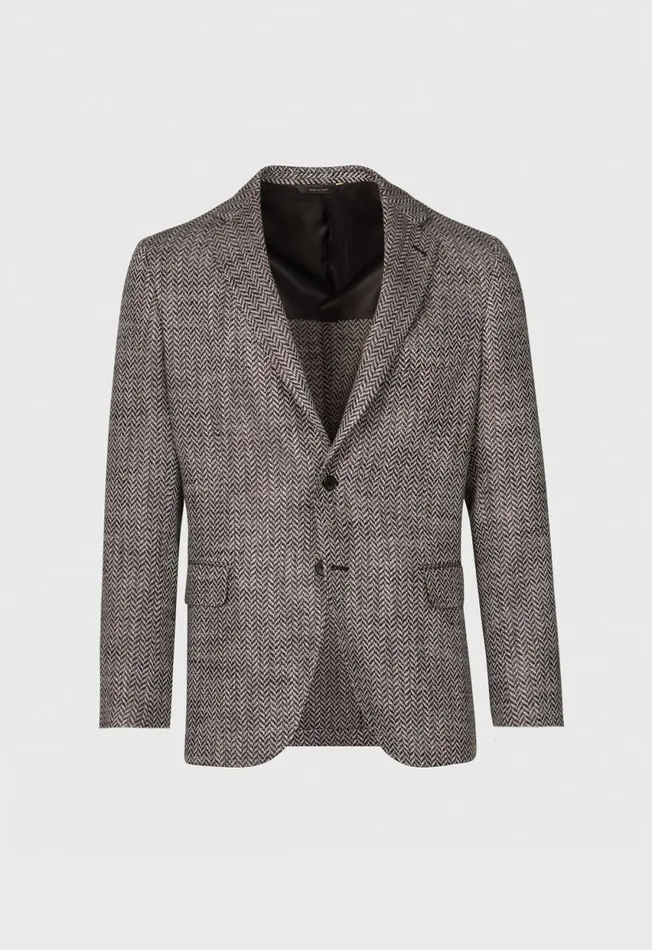 Paul Stuart Sport Jacket and Blazers Silk and Linen Herringbone Jacket Brown 8211 Men