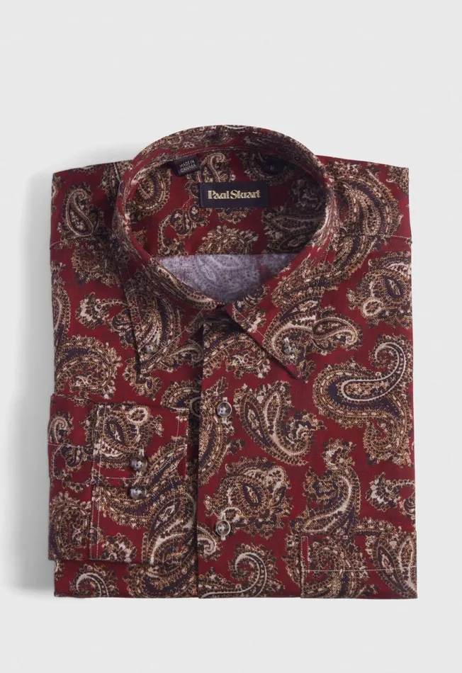 Paul Stuart Sport Shirts Cotton Paisley Print Sport Shirt Burgundy 8211 Men