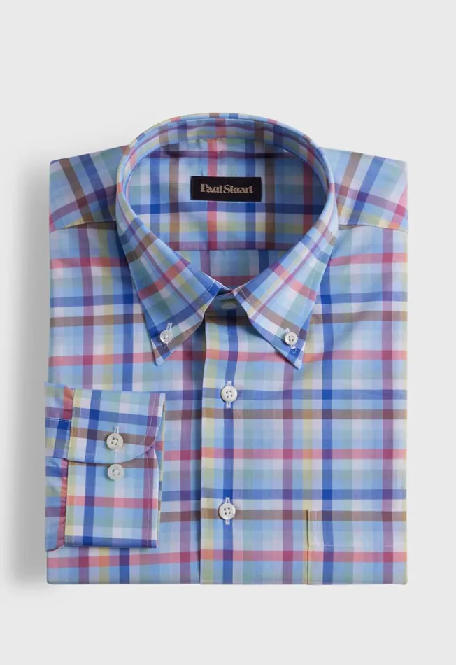 Paul Stuart Sport Shirts Cotton Plaid Sport Shirt Light Bluemulti 8211 Men