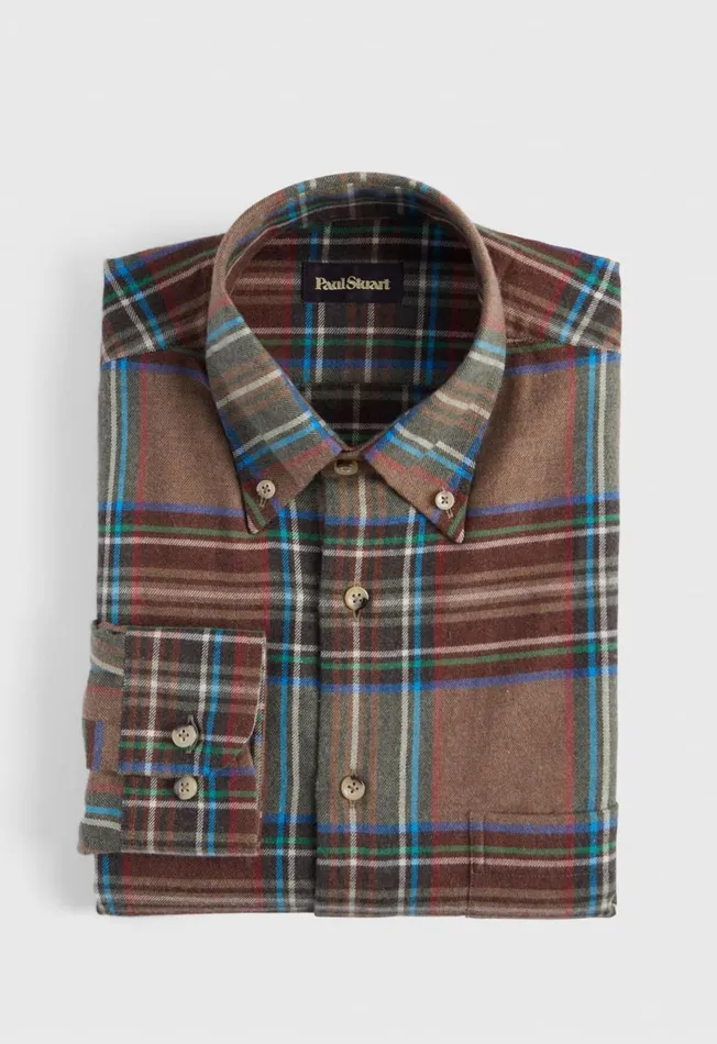 Paul Stuart Sport Shirts Exaggerated Plaid Flannel Sport Shirt Brown 8211 Men