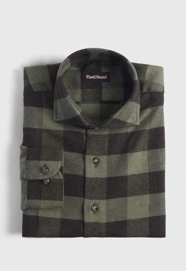Paul Stuart Sport Shirts Flannel Buffalo Check Sport Shirt Mustard 8211 Men