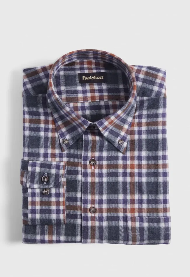 Paul Stuart Sport Shirts Flannel Plaid Sport Shirt Orangepurple 8211 Men
