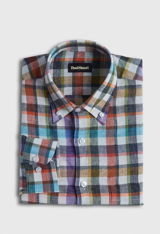 Paul Stuart Sport Shirts Linen Check Sport Shirt Multi 8211 Men