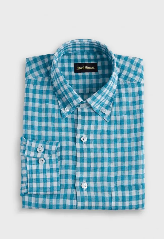 Paul Stuart Sport Shirts Linen Gingham Sport Shirt Crimson 8211 Men