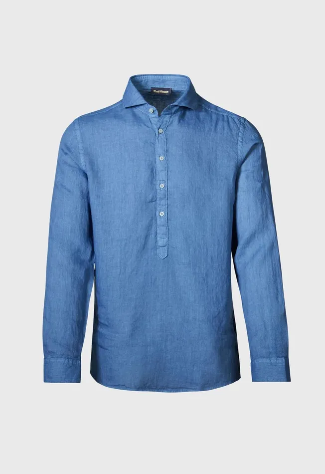 Paul Stuart Sport Shirts Linen Half Placket Sport Shirt Medium Blue 8211 Men