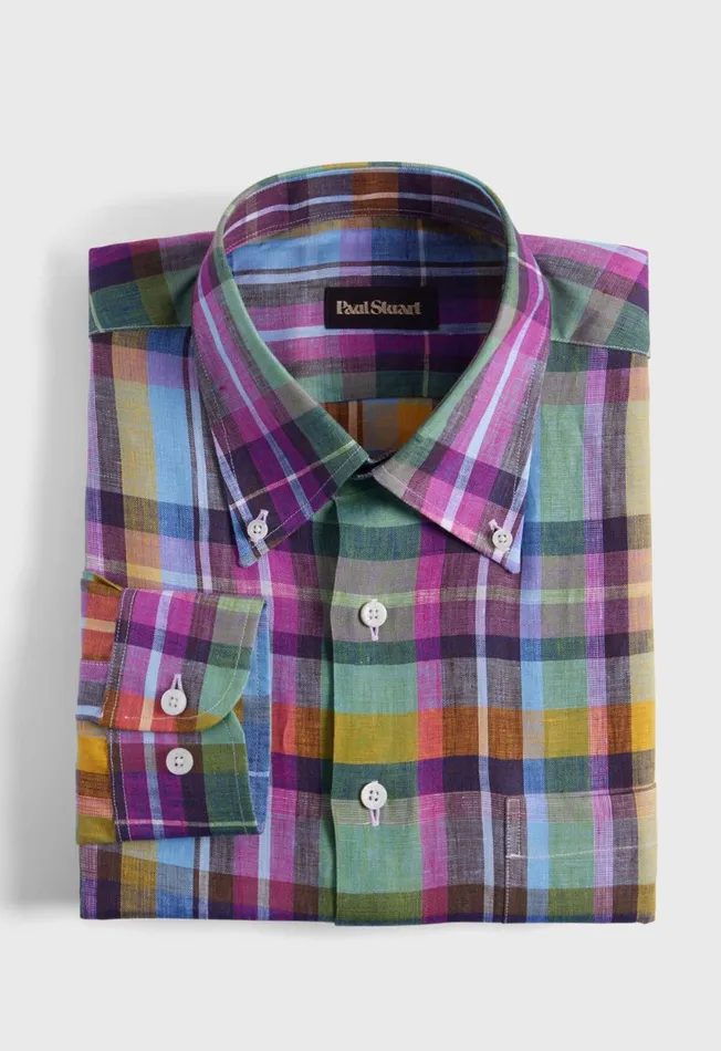 Paul Stuart Sport Shirts Linen Multicolor Plaid Sport Shirt Greenpink 8211 Men Paul Stuart Sport Shirts Linen Multicolor Plaid Sport Shirt Greenpink 8211 Men