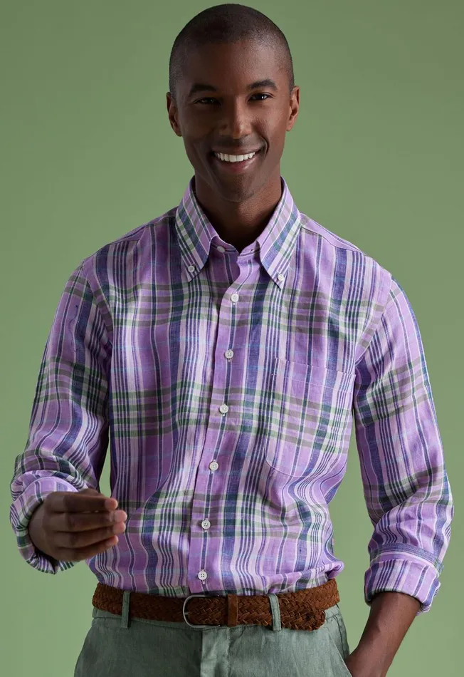 Paul Stuart Sport Shirts Linen Multicolor Plaid Sport Shirt Greenpink 8211 Men Paul Stuart Sport Shirts Linen Multicolor Plaid Sport Shirt Greenpink 8211 Men