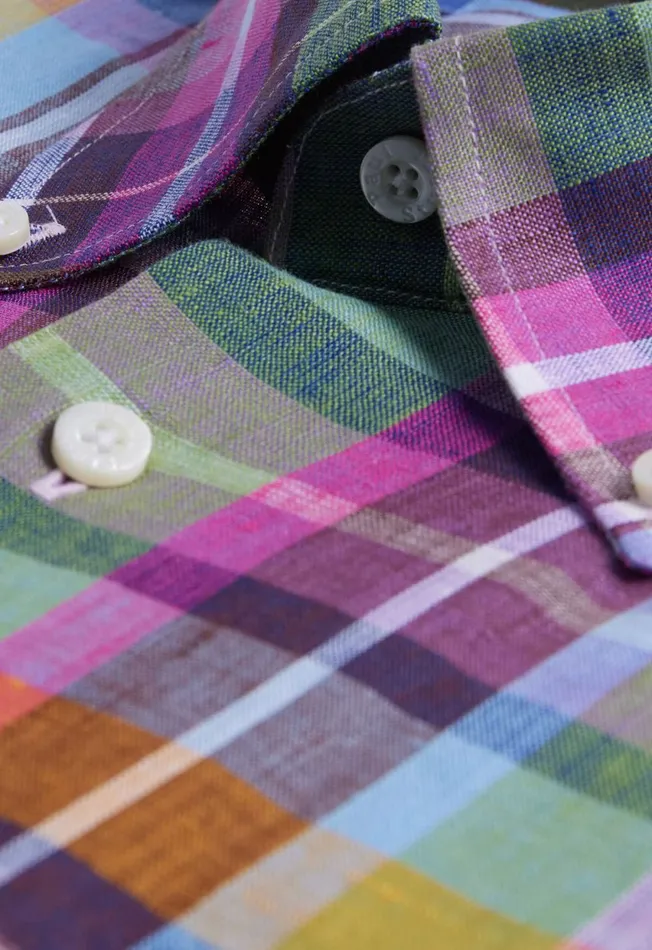 Paul Stuart Sport Shirts Linen Multicolor Plaid Sport Shirt Greenpink 8211 Men Paul Stuart Sport Shirts Linen Multicolor Plaid Sport Shirt Greenpink 8211 Men
