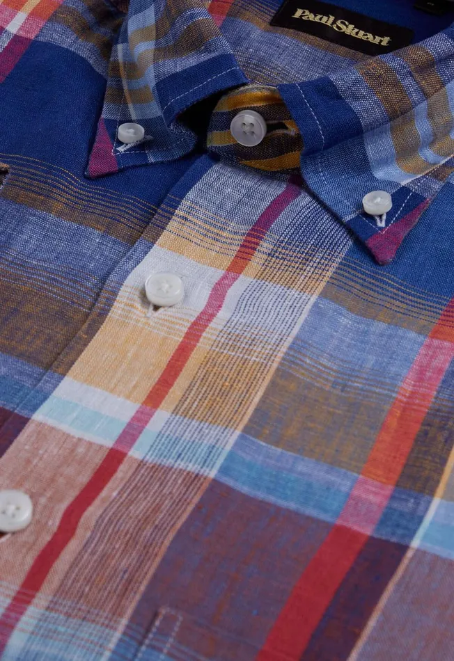 Paul Stuart Sport Shirts Linen Plaid Sport Shirt Bluepink 8211 Men Paul Stuart Sport Shirts Linen Plaid Sport Shirt Bluepink 8211 Men