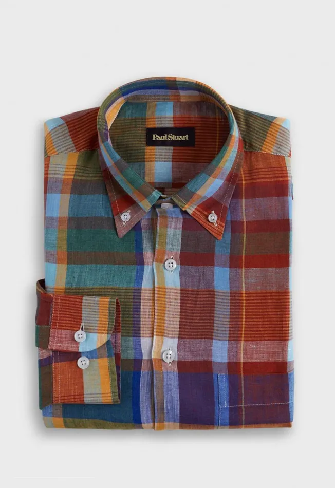 Paul Stuart Sport Shirts Linen Plaid Sport Shirt Multi 8211 Men