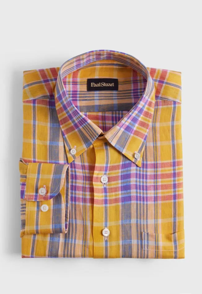 Paul Stuart Sport Shirts Linen Plaid Sport Shirt Pinkgreen 8211 Men