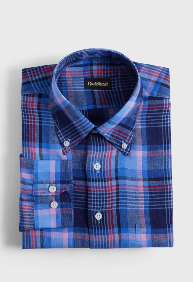 Paul Stuart Sport Shirts Linen Plaid Sport Shirt Purplenavyblue 8211 Men