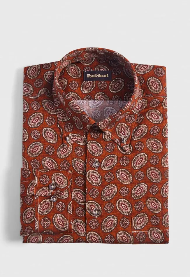 Paul Stuart Sport Shirts Medallion Print Cotton Sport Shirt Brown 8211 Men