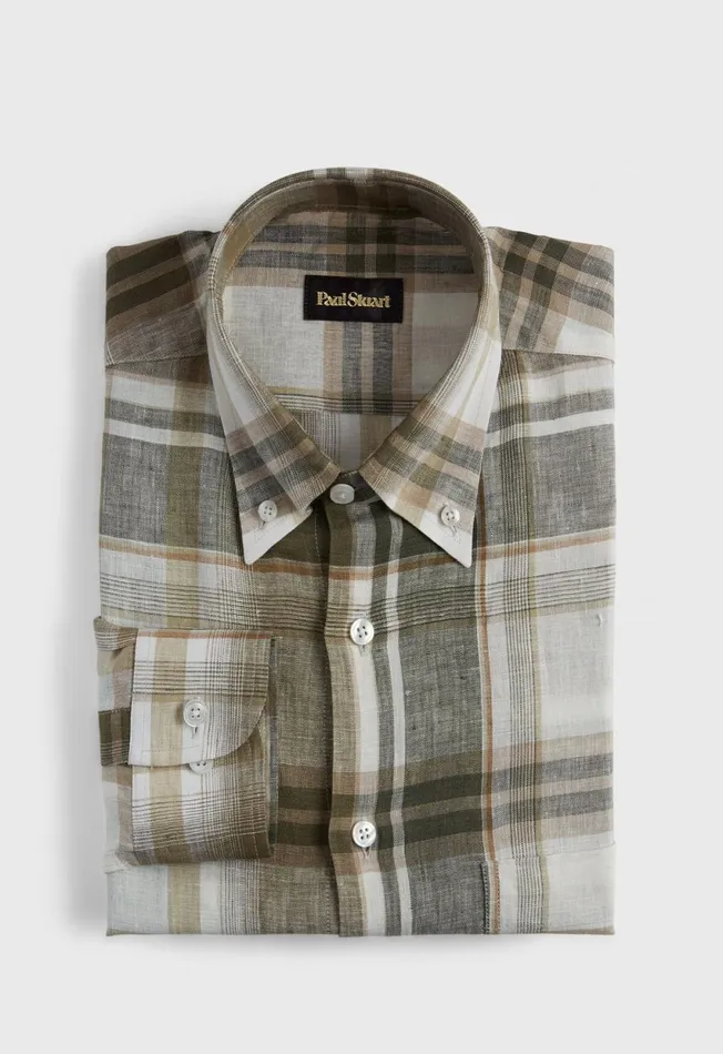 Paul Stuart Sport Shirts Plaid Sport Shirt Olive 8211 Men