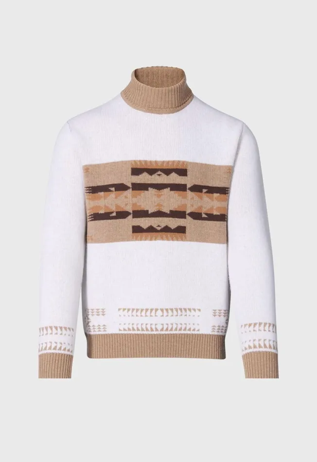 Paul Stuart Sweaters Cashmere and Wool Intarsia Turtleneck Sweater Creamtan 8211 Men Paul Stuart Sweaters Cashmere and Wool Intarsia Turtleneck Sweater Creamtan 8211 Men