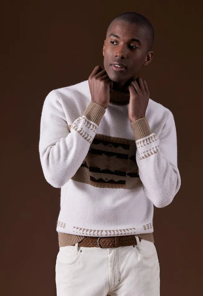 Paul Stuart Sweaters Cashmere and Wool Intarsia Turtleneck Sweater Creamtan 8211 Men Paul Stuart Sweaters Cashmere and Wool Intarsia Turtleneck Sweater Creamtan 8211 Men