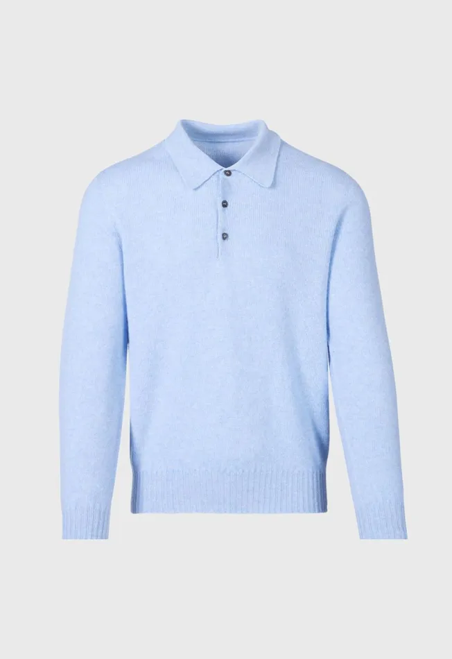 Paul Stuart Sweaters Cashmere Long Sleeve Polo Lavender 8211 Men