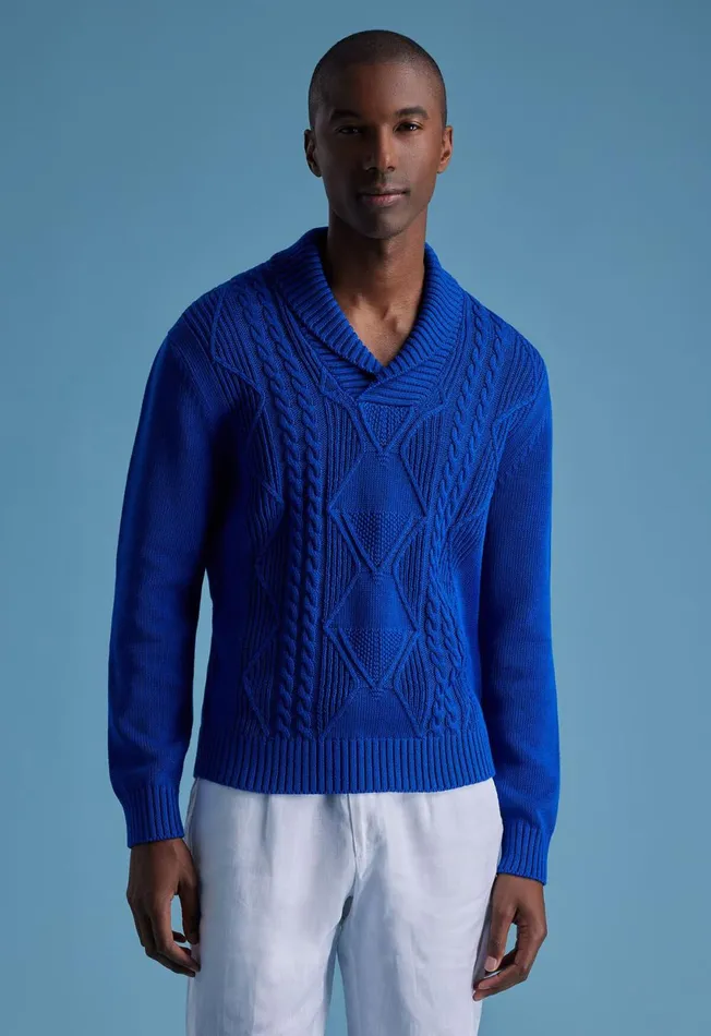 Paul Stuart Sweaters Cotton Cable Shawl Collar Sweater Royal Blue 8211 Men Paul Stuart Sweaters Cotton Cable Shawl Collar Sweater Royal Blue 8211 Men